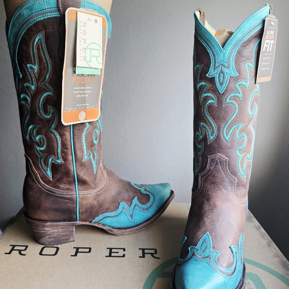 Roper Brown and Turquoise Western Boots
